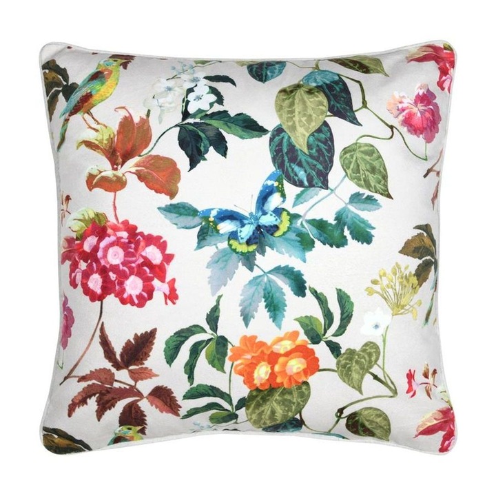 Perna Decorativa, Stof, Model Emmy, Motiv Botanic Elegant, Stil Clasic Si Romantic, Material Durabil Din Amestec De Bumbac, Ofera Confort Si Harmonie Interiorului, Ideala Pentru Living Sau Dormitor, 45x45cm, Alb