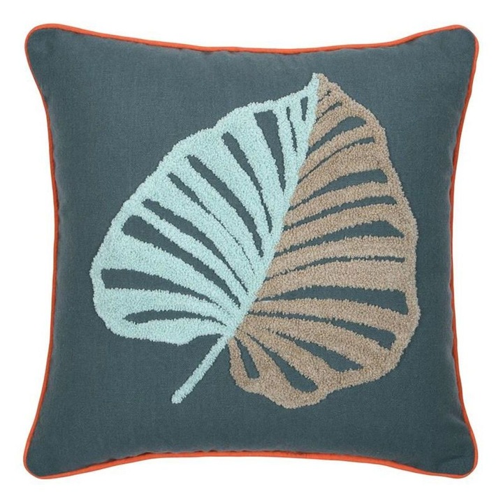 Декоративна Възглавница, Плат, Модел Кентия, Ботанически Мотив С Листа, Класически И Елегантен Стил, Удобен Материал От Памук И Полиестер, Нюанси На Синьо И Тюркоаз За Релаксиращ Декор, 40x40см, Синьо