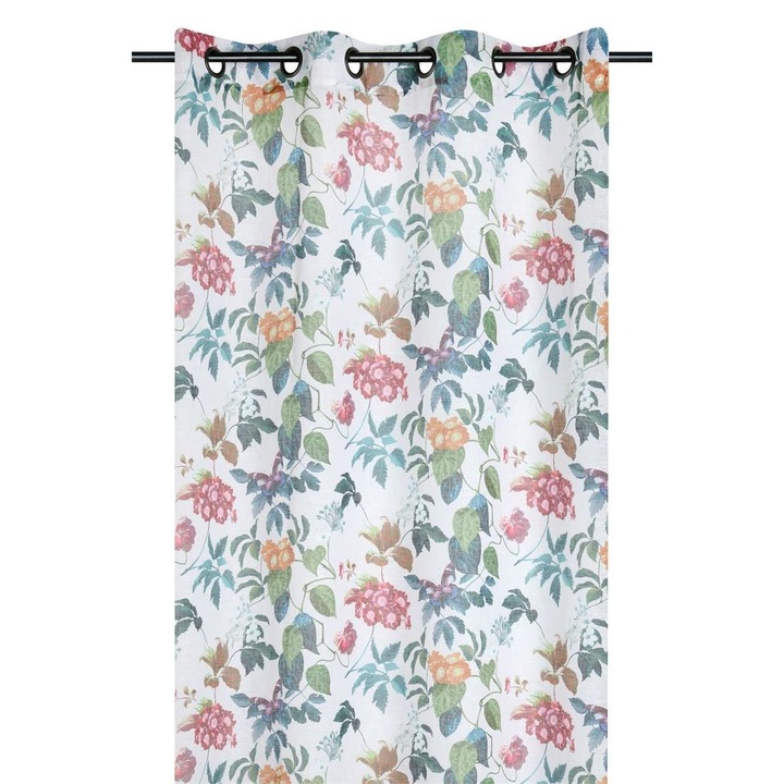 Kész Függöny, STOF, Emmy, 140x260 cm, Finom Növényi Mintás, Pamut és Poliészter Keverék, Klasszikus és Romantikus Stílus, Tartós Anyag, Frissességet és Melegséget Kölcsönöz a Belső Térnek, Fehér