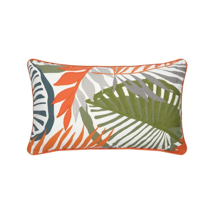 Perna Decorativa Dreptunghiulara, Stof, Model Kentia Cu Motiv Vegetal Si Frunze, Stil Clasic Si Elegant, Material De Inalta Calitate, Ofera Un Aspect Natural Si Rafinat Interiorului, 30x50cm, Crem Si Verde