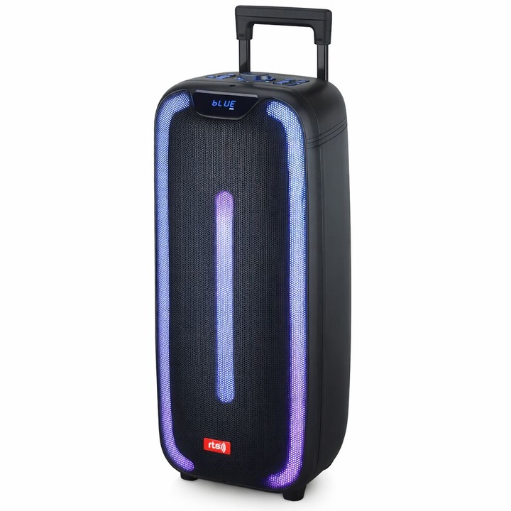 Boxa portabila RTS-2807, tip troler cu roti, 60W, Bluetooth, USB, TF, Radio FM, AUX, Telecomanda, Cablu AV, Microfon cu fir