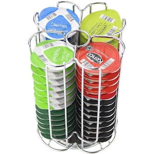 Stojak pentru capsule Tassimo, 4 niveluri, rotire 360, argintiu, 18,2x18,2x24,5cm, capacitate 52 capsule