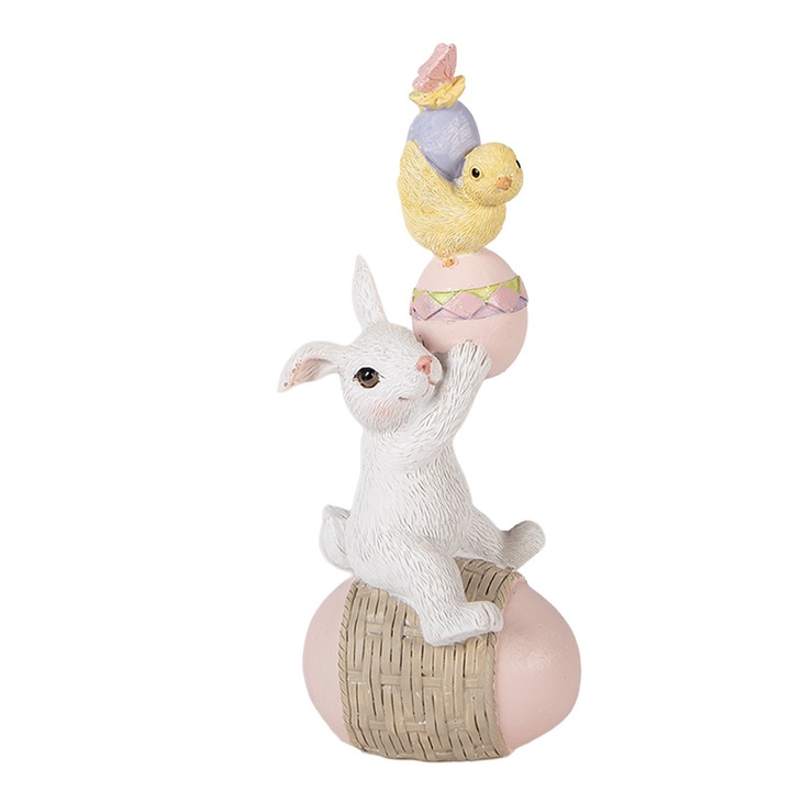 Figurina Iepuras cu Pui Paste polirasina multicolora 8x6x19 cm