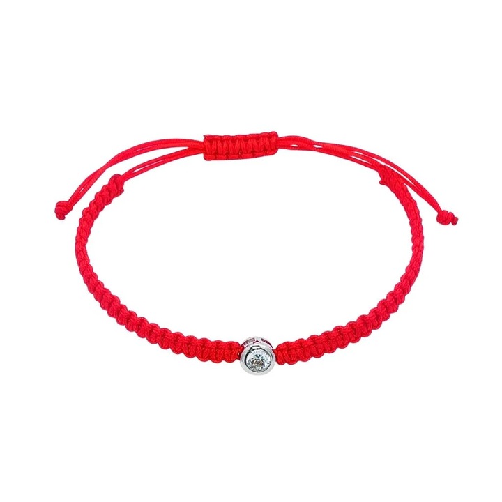 Martisor Bratara Argint Snur Rosu cu Piatra Solitaire