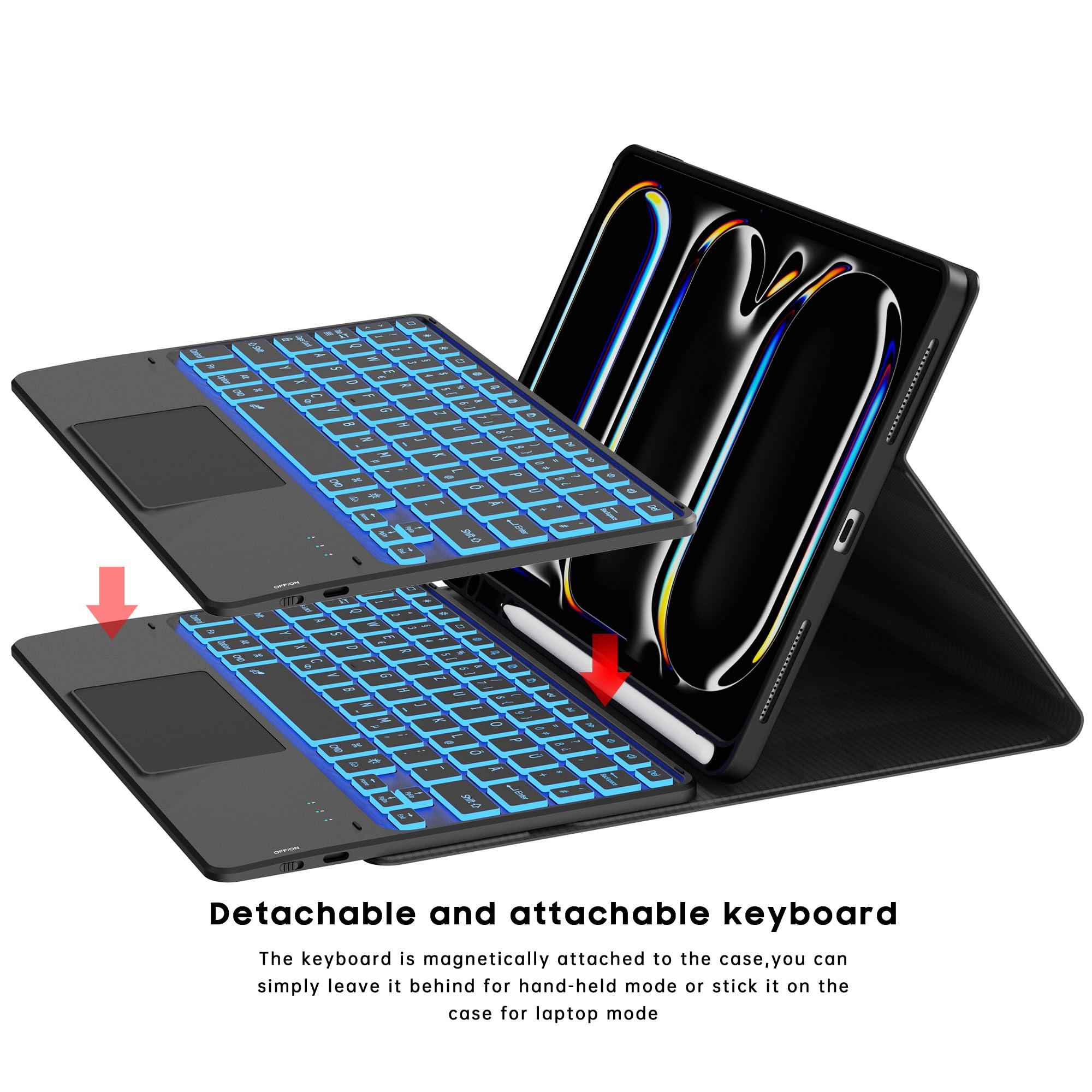 Husa cu tastatura iluminata pentru iPad Pro 11 inch M4 2024, negru