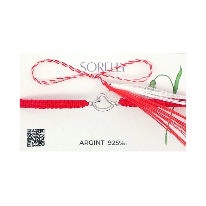 Martisor Bratara Argint Snur Rosu cu Inima