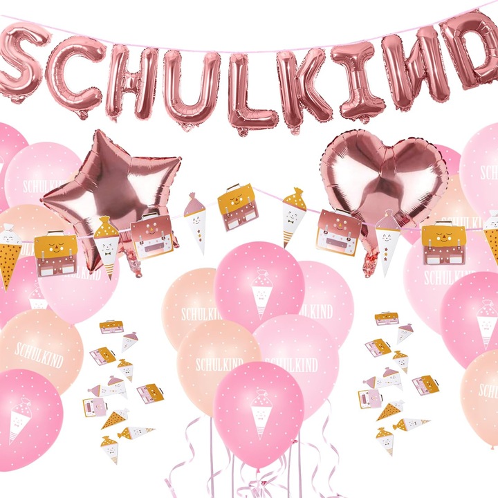 Decoratiuni Baloane Ghirlanda Autocolante Intoarcere la Scoala Set 49 bucati Roz