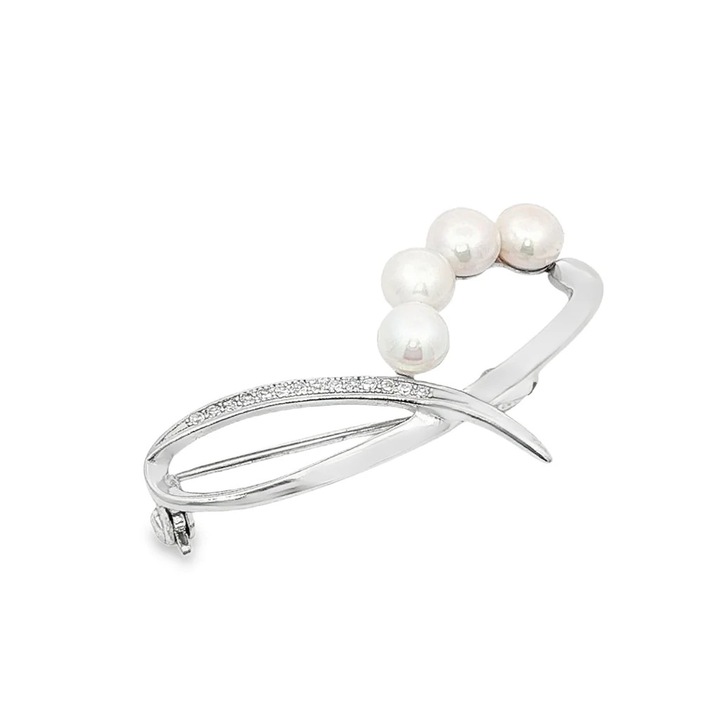 Brosă Argint Perle și Pietre Albe SORELLY, 3.7cm x 4mm