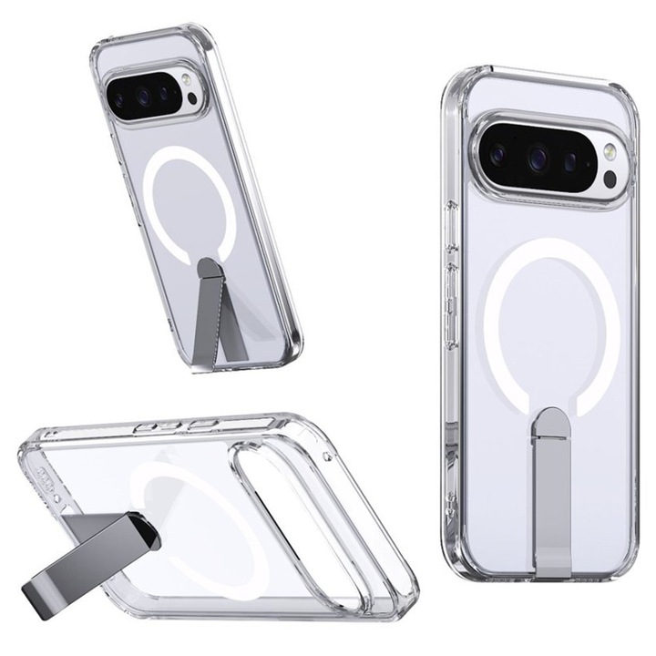 Husa telefon Google Pixel 10 Pro XL, Fusion Hybrid, transparenta, cu suport, compatibila MagSafe