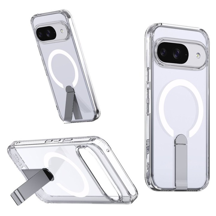 Husa telefon Google Pixel 10 / 10 Pro, Fusion Hybrid, transparenta, cu suport 2 in 1, TPU si acril