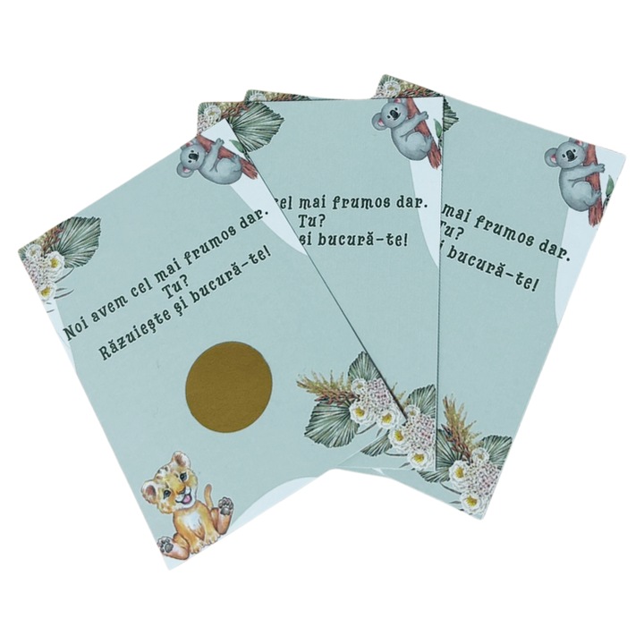 Set 60 marturii botez, tip loz razuibil, Model 3, dimensiune 10x7 cm