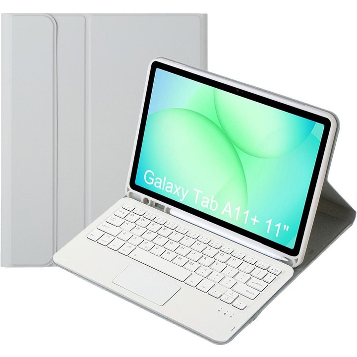 Etui cu tastatura Bluetooth si touchpad pentru Samsung Galaxy Tab A11+, gri, 2 in 1