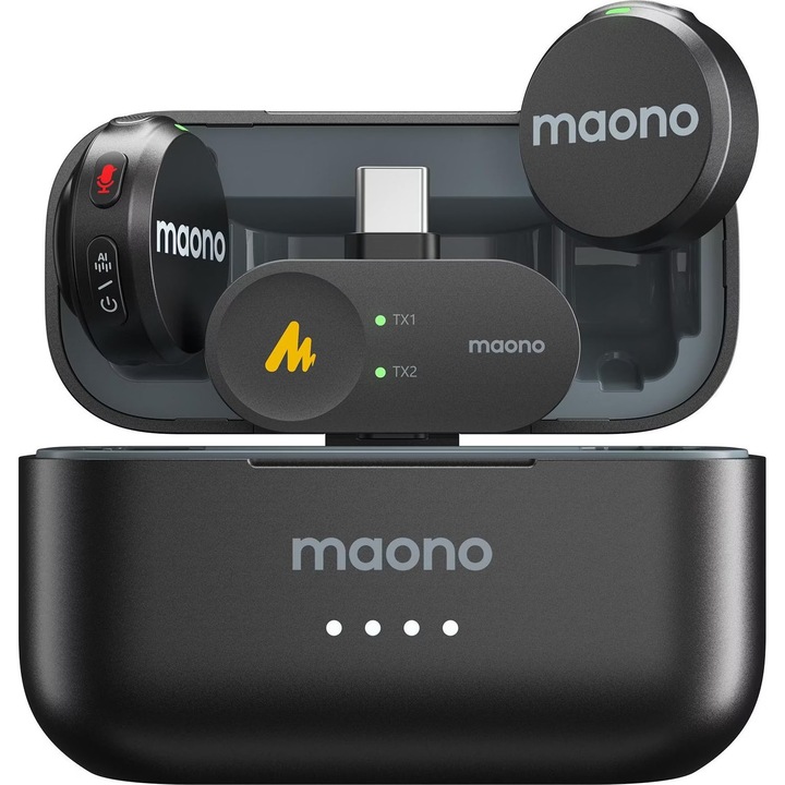 Maono Wave T5 vezeték nélküli mikrofon szett, USB-C, 2 adó, 300m, töltőtok