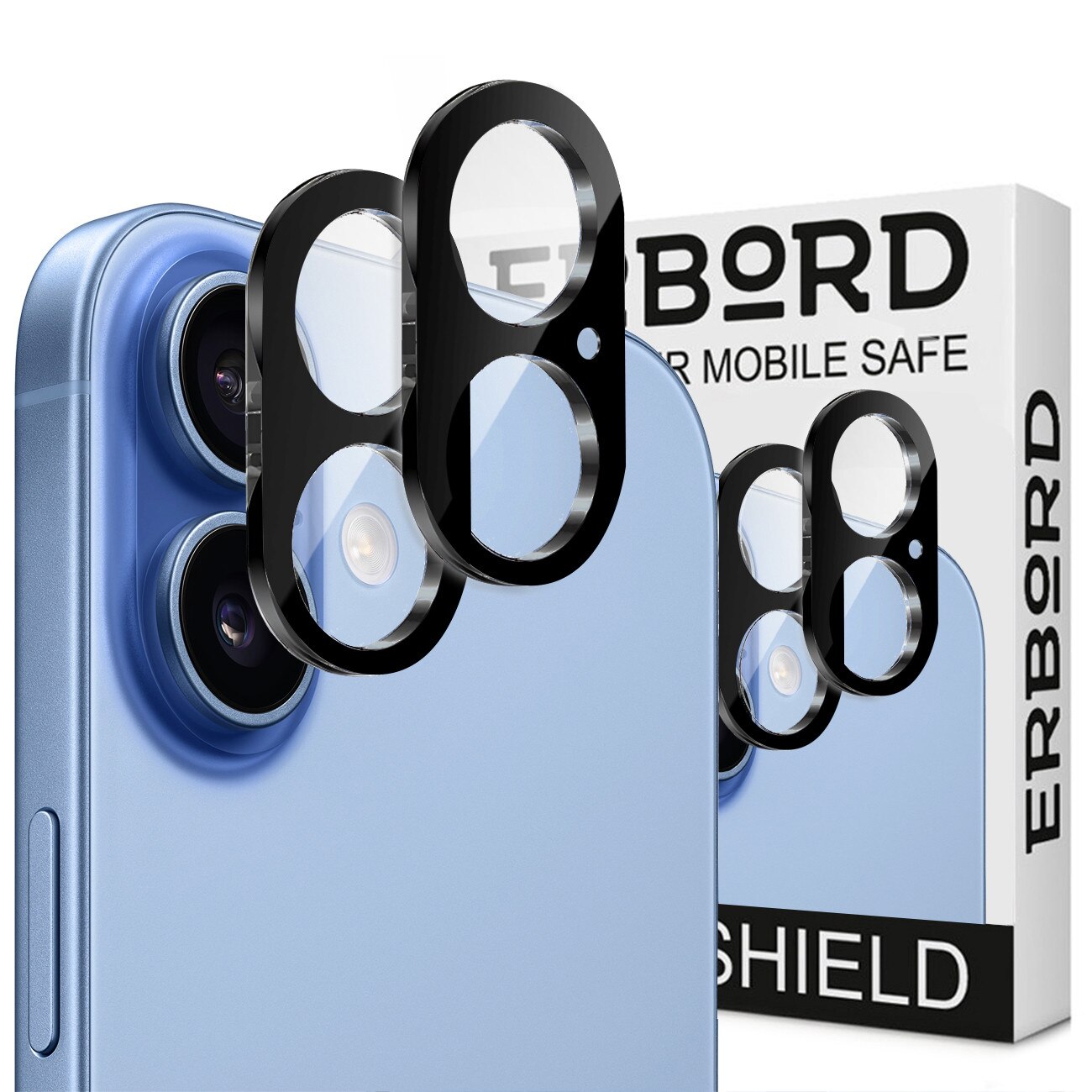 2x Folii protectie ERBORD pentru camera iPhone 17, transparente, 9H, set