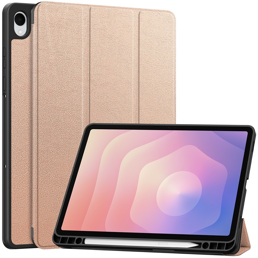 Husa tablete ERBORD pentru Samsung Galaxy Tab S11, tri-fold, cu suport pentru stylus, roz aurie