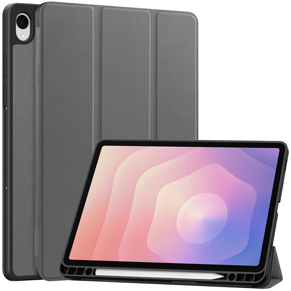Husa tableta ERBORD pentru Samsung Galaxy Tab S11, tri-fold, cu suport pentru stylus, gri