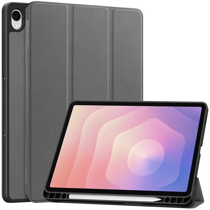 Husa tableta ERBORD pentru Samsung Galaxy Tab S11, tri-fold, cu suport pentru stylus, gri