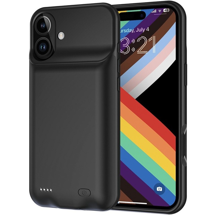Husa telefon cu baterie 6000mAh, XGSM, protectie suplimentara, neagra, pentru iPhone 17