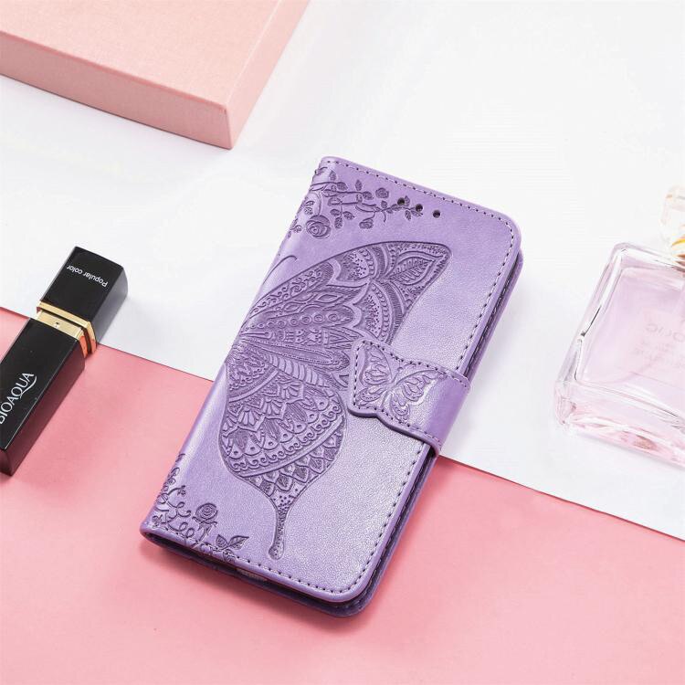 Etui telefon XGSM pentru T Phone 3 5G, Butterfly, fiolet, cu functie stand, din piele sintetica