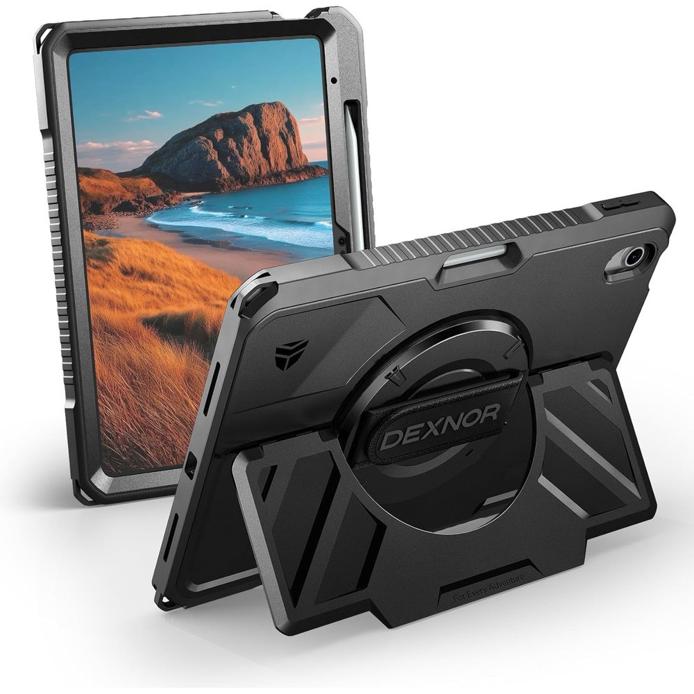Husa tablete Dexnor 360 pentru iPad 11" 2025 A16 (11 gen.) / iPad 10.9" 2022 (10 gen.), cu suport si loc pentru stylus, neagra