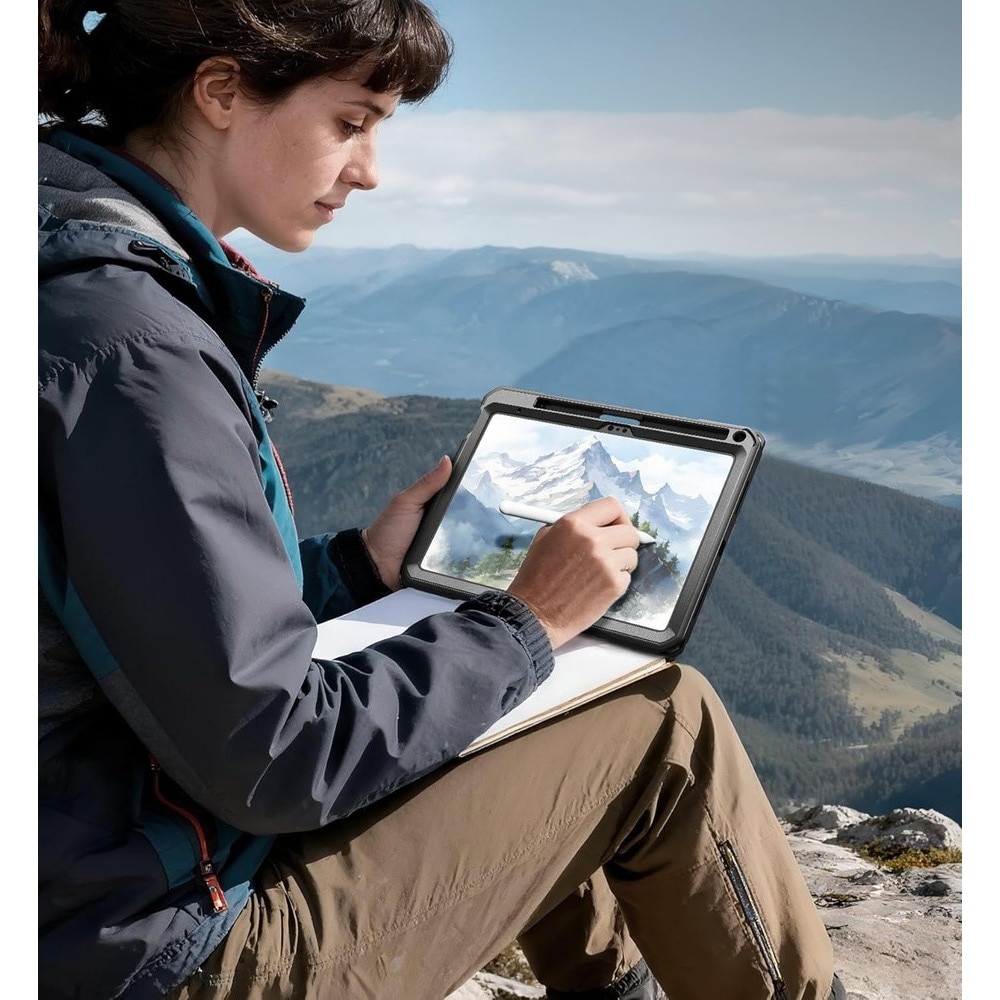 Husa tablete Dexnor 360 pentru iPad 11" 2025 A16 (11 gen.) / iPad 10.9" 2022 (10 gen.), cu suport si loc pentru stylus, neagra