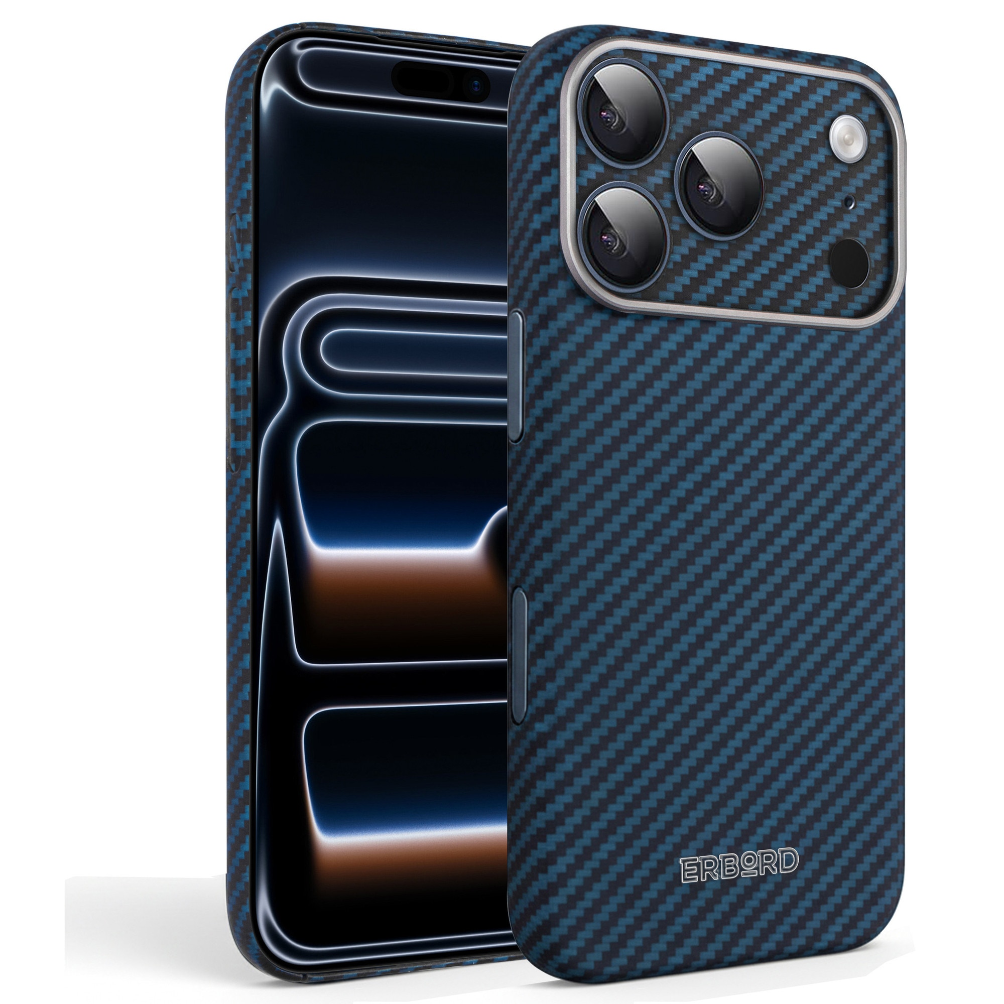 Etui pentru iPhone 17 Pro, ERBORD Full Kevlar, compatibil cu MagSafe, protectie ridicata, design subtire, albastru