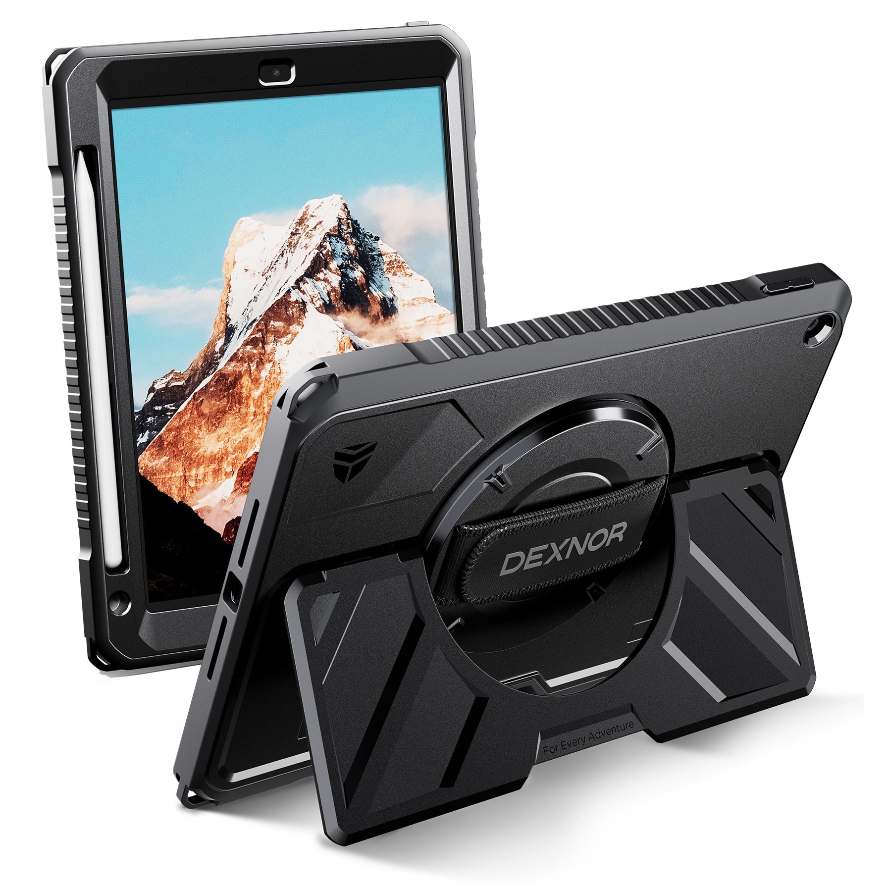 Etui pentru iPad 10.2" 2021/2020/2019, cu suport pentru rysik, negru, Dexnor, 360° rotativ, rezistent la socuri