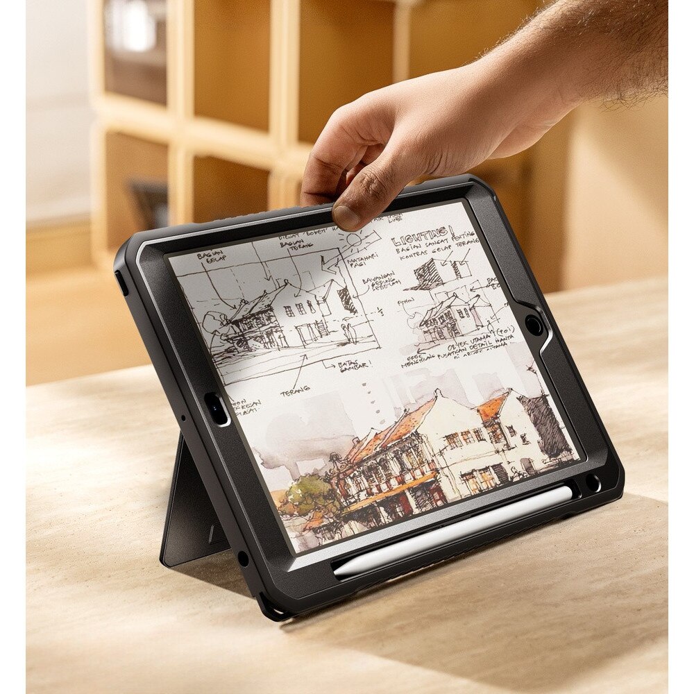 Etui pentru iPad 10.2" 2021/2020/2019, cu suport pentru rysik, negru, Dexnor, 360° rotativ, rezistent la socuri