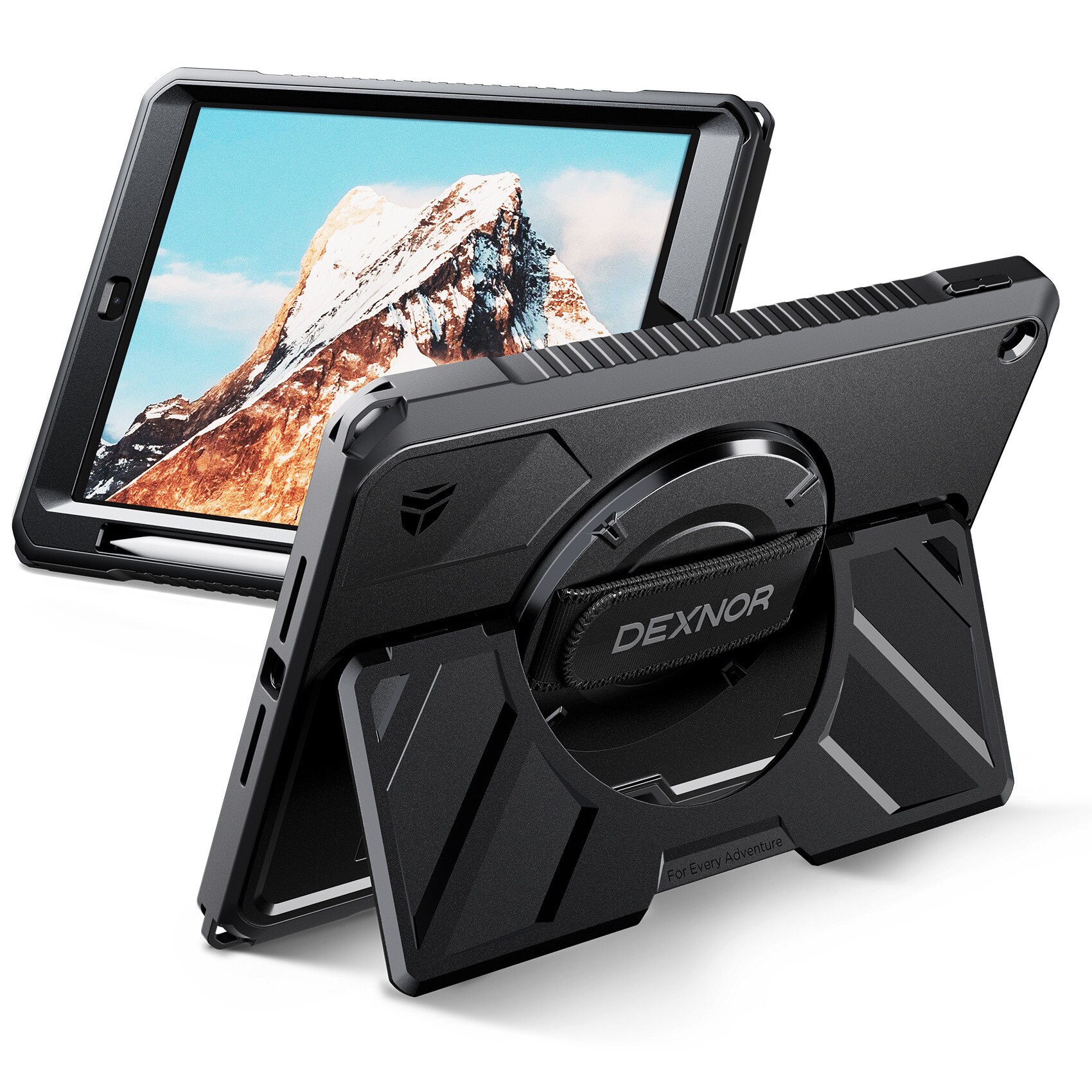 Etui pentru iPad 10.2" 2021/2020/2019, cu suport pentru rysik, negru, Dexnor, 360° rotativ, rezistent la socuri