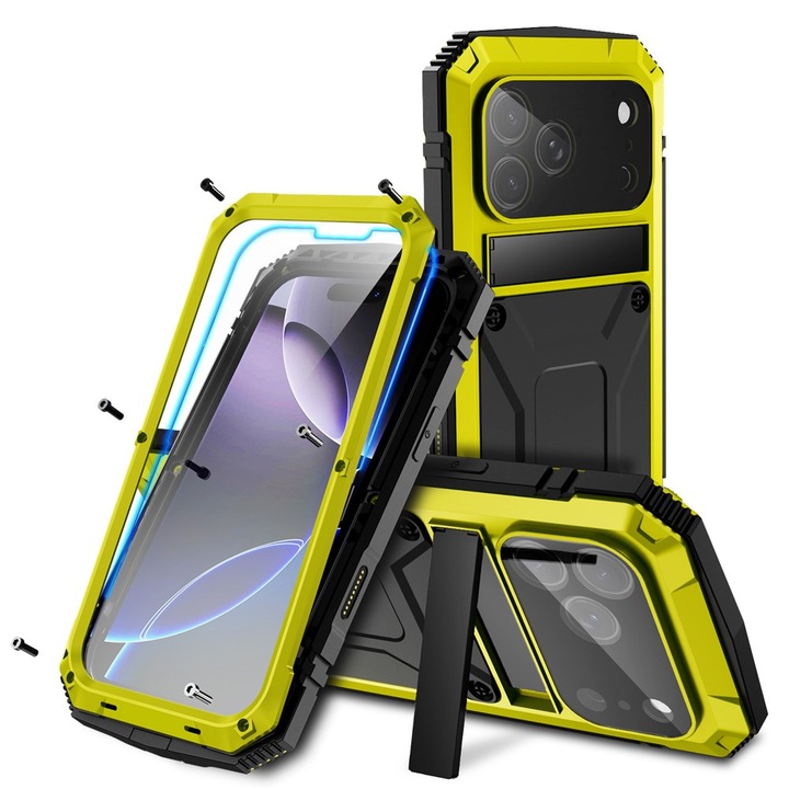 Etui pentru iPhone 17 Pro Max, R-JUST, protectie integrata, galben, set complet