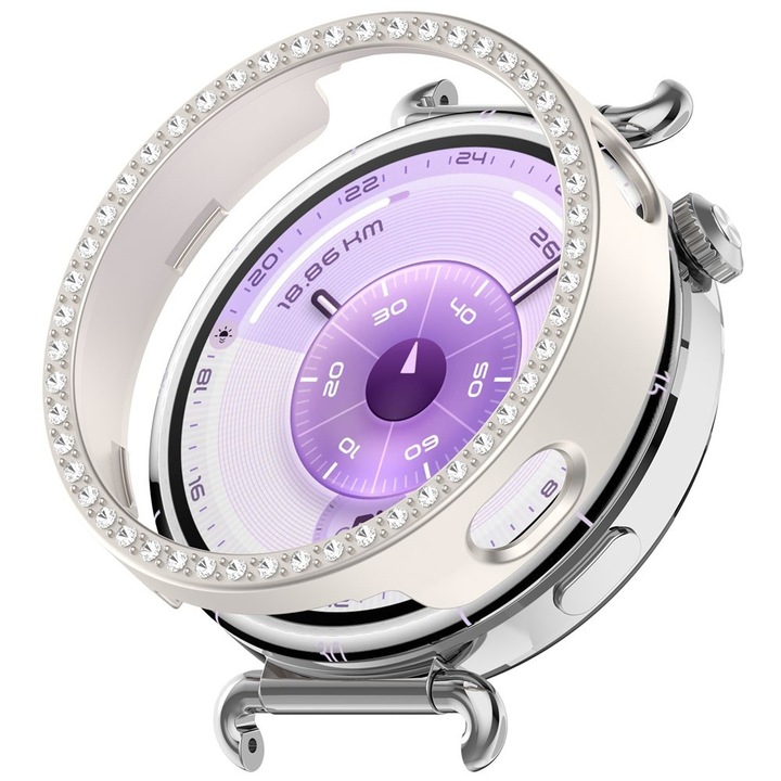 Etui de protectie pentru Huawei Watch GT 6 41mm, bej, design cu cyrconii, poliester rezistent