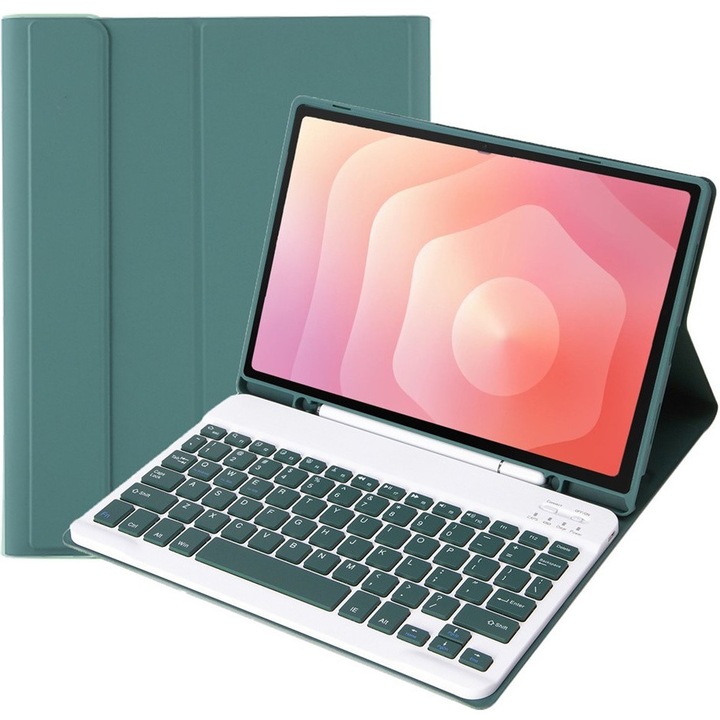 Husa tableta cu tastatura pentru Samsung Galaxy Tab S11, XGSM, 2 in 1, Bluetooth, slot pentru stylus, verde