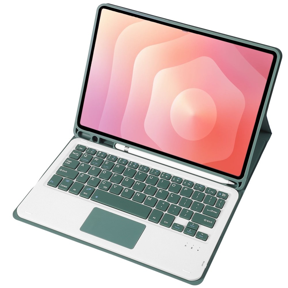 Etui 2in1 cu tastatura Bluetooth si touchpad pentru Samsung Galaxy Tab S11, verde, dimensiuni compacte