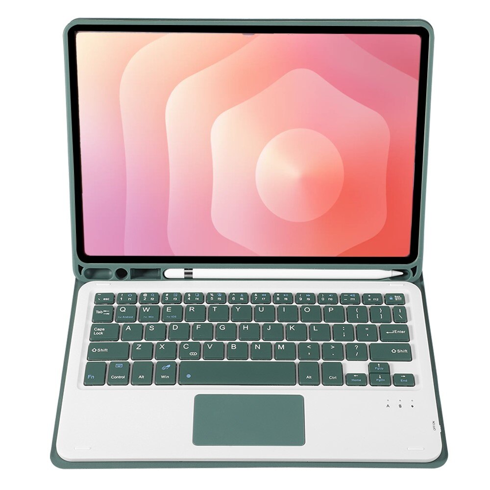 Etui 2in1 cu tastatura Bluetooth si touchpad pentru Samsung Galaxy Tab S11, verde, dimensiuni compacte