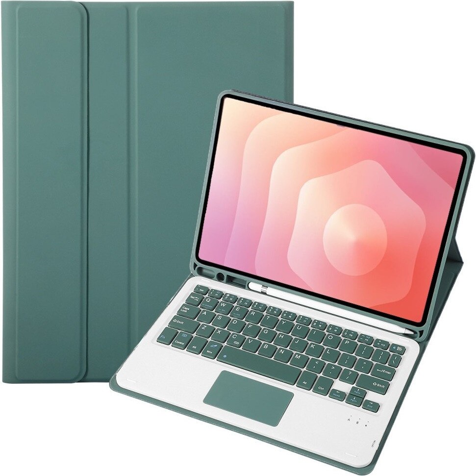 Etui 2in1 cu tastatura Bluetooth si touchpad pentru Samsung Galaxy Tab S11, verde, dimensiuni compacte