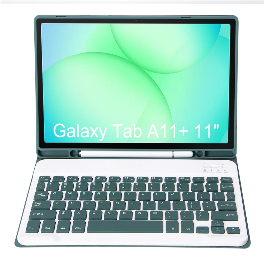 Etui cu tastatura pentru Samsung Galaxy Tab A11+, 2 in 1, verde, cu suport pentru stylus