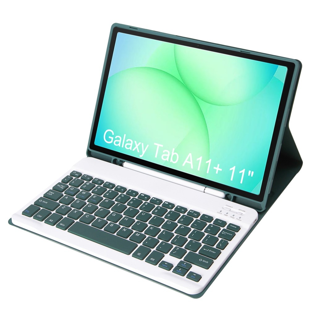 Etui cu tastatura pentru Samsung Galaxy Tab A11+, 2 in 1, verde, cu suport pentru stylus
