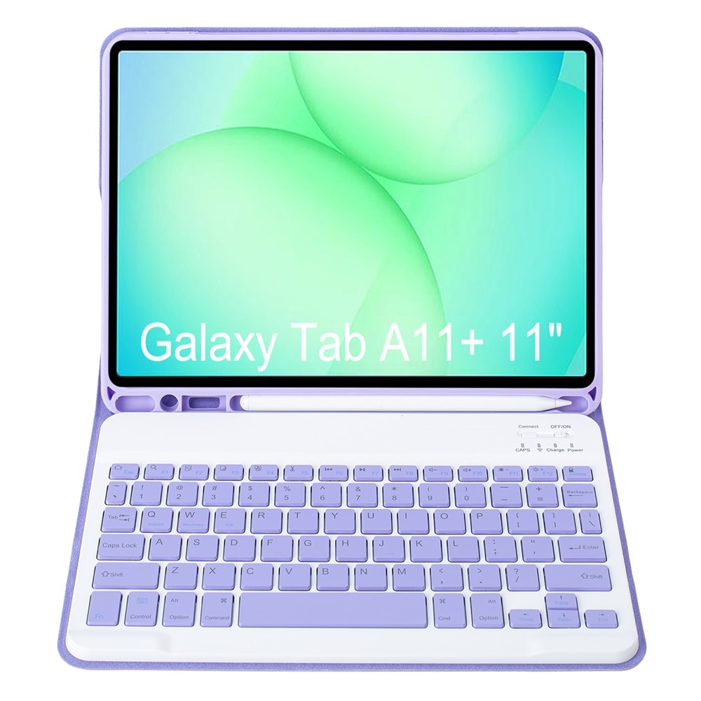 Etui cu tastatura pentru Samsung Galaxy Tab A11+, 2 in 1, violet, slot pentru stylus, Bluetooth