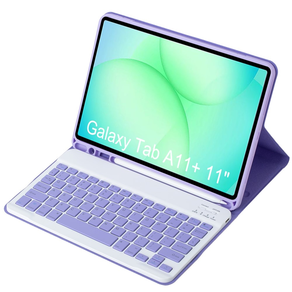 Etui cu tastatura pentru Samsung Galaxy Tab A11+, 2 in 1, violet, slot pentru stylus, Bluetooth