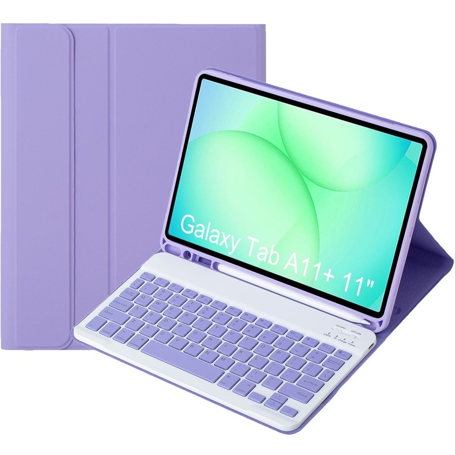 Etui cu tastatura pentru Samsung Galaxy Tab A11+, 2 in 1, violet, slot pentru stylus, Bluetooth