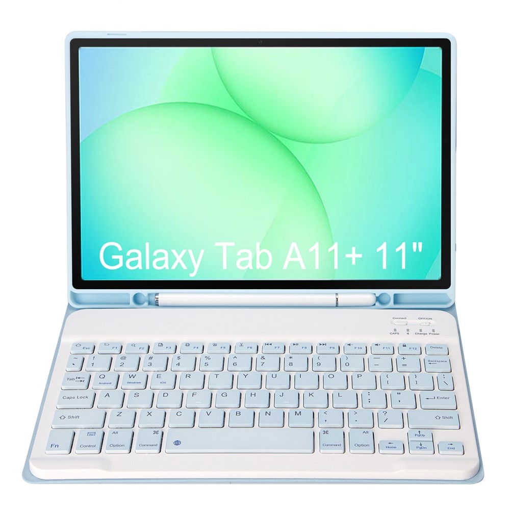Etui cu tastatura pentru Samsung Galaxy Tab A11+, 2 in 1, albastru, slot pentru stylus, Bluetooth