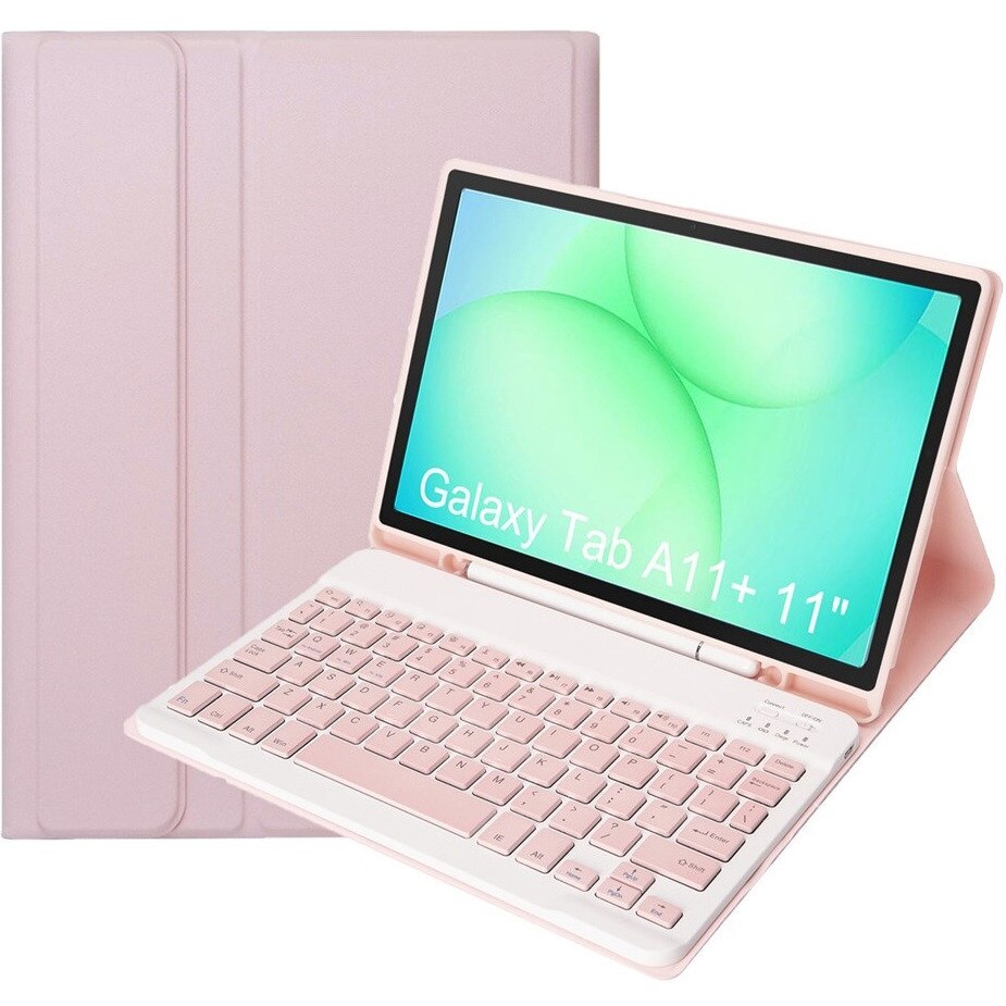 Etui cu tastatura pentru Samsung Galaxy Tab A11+, roz, 2 in 1, slot pentru stylus