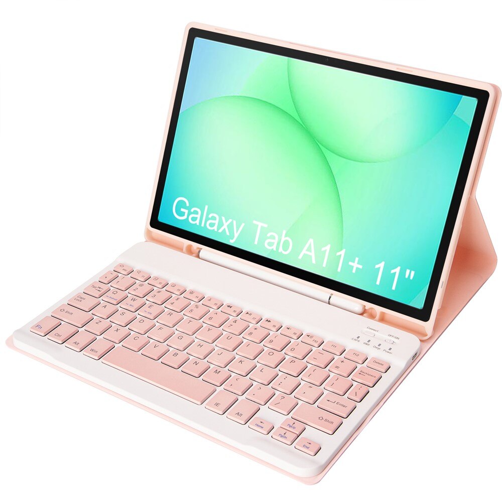Etui cu tastatura pentru Samsung Galaxy Tab A11+, roz, 2 in 1, slot pentru stylus