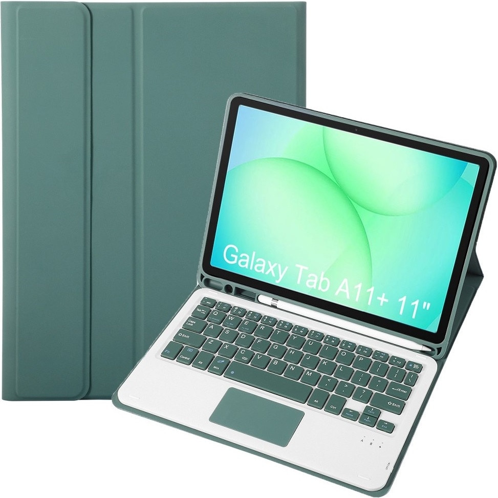 Husa tableta cu tastatura Bluetooth si touchpad pentru Samsung Galaxy Tab A11+, verde, 2 in 1
