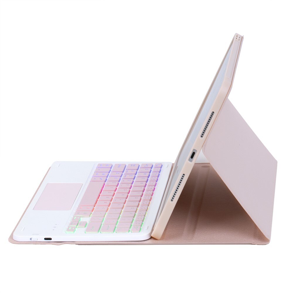 Husa tableta 2in1, cu tastatura iluminata Bluetooth si touchpad, XGSM, pentru Samsung Galaxy Tab S11, roz, dimensiuni compacte