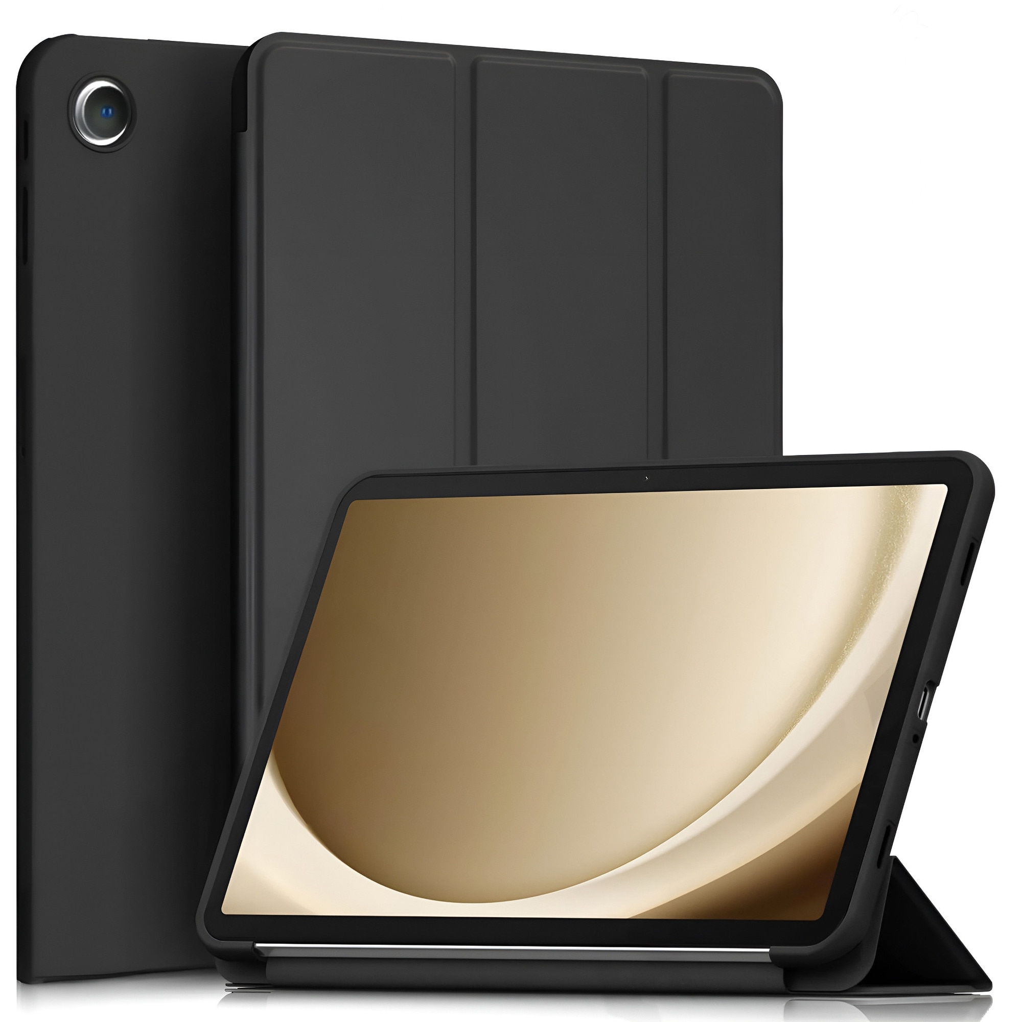 Etui Tri-fold pentru tableta Samsung Galaxy Tab A11+, negru, protectie 360, material PU si silicon