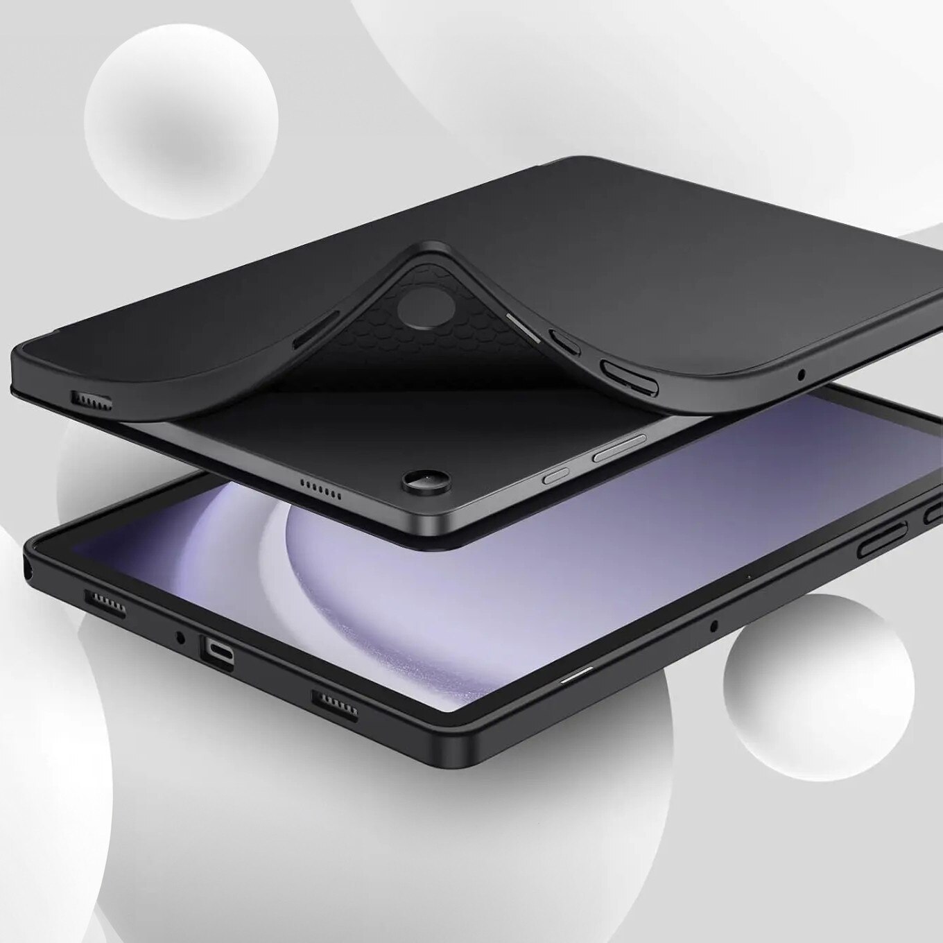 Etui Tri-fold pentru tableta Samsung Galaxy Tab A11+, negru, protectie 360, material PU si silicon