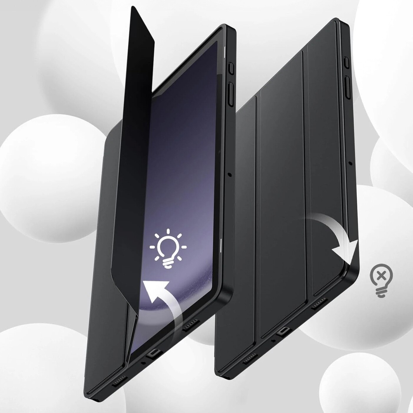 Etui Tri-fold pentru tableta Samsung Galaxy Tab A11+, negru, protectie 360, material PU si silicon