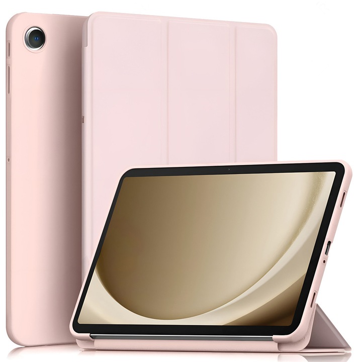 Etui Tri-fold pentru Samsung Galaxy Tab A11+, roz, protectie 360, material PU si silicon