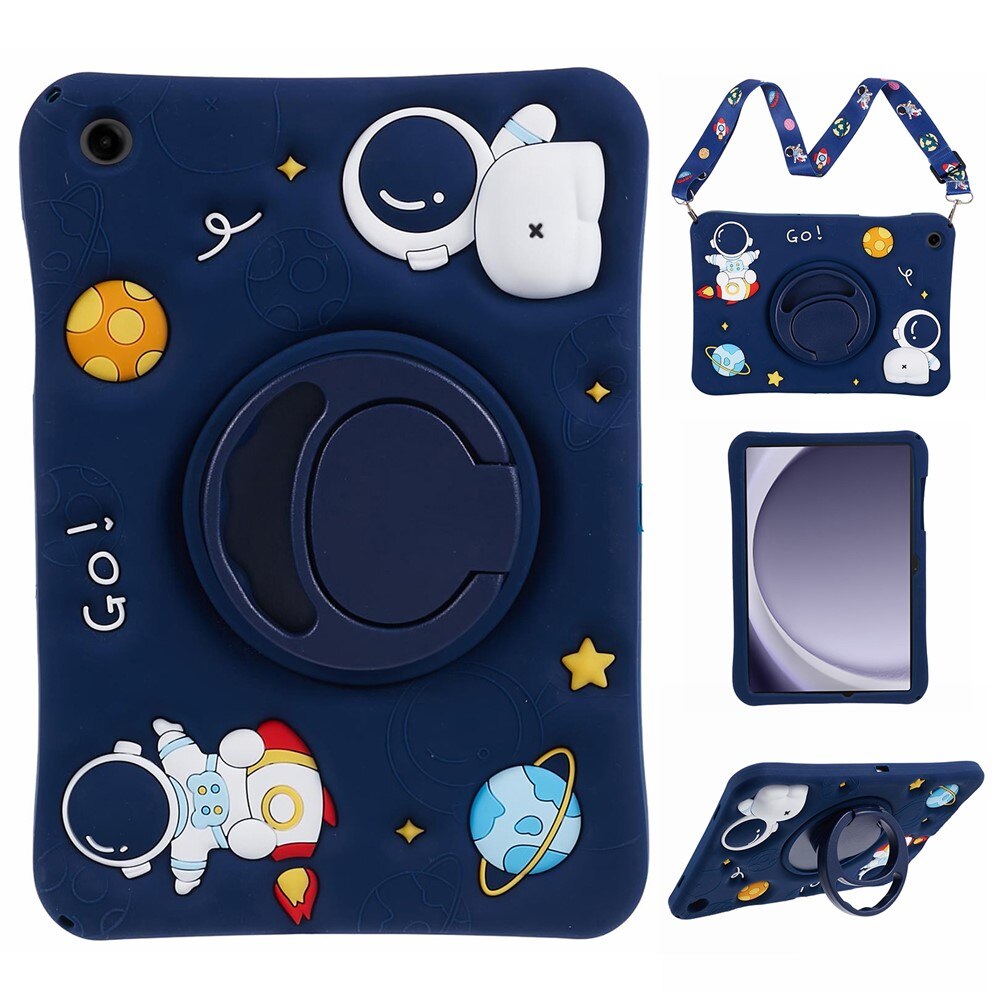 Husa tableta pentru copii, XGSM, Samsung Galaxy Tab A11+/A9+, cu suport rotativ 360, motiv Astronaut, granat, cu snur de purtare